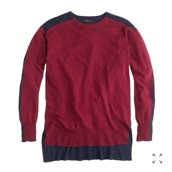 ✅ J. Crew Hi Low Color block Maroon Blue Wool Sweater Sz XXS - Picture 4 of 12